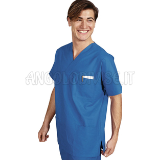 ISACCO CASACCA COLLO A V AZZURRO UNISEX 100 % COTTON