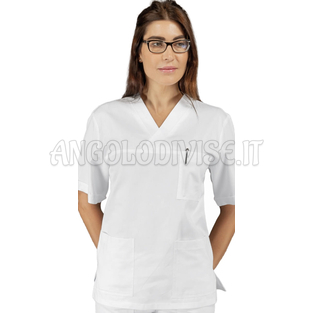 ISACCO CASACCA COLLO A V BIANCO M/M UNISEX 100 % COTTON