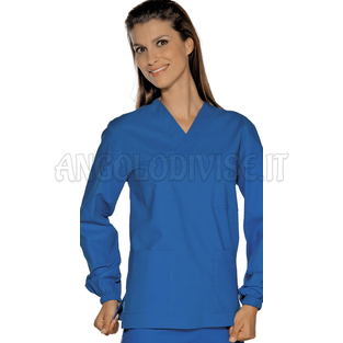 ISACCO CASACCA COLLO A V AZZURRO M/LUNGA UNISEX 100 % COTTON