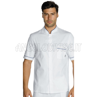 ISACCO GIACCA COREANA LAVORO BIANCO + BLU CINA 100 % COTTON