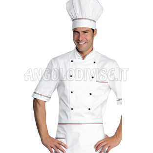 ISACCO GIACCA CUOCO ALICANTE BIANCO+TRICOLORE 100 % COTTON