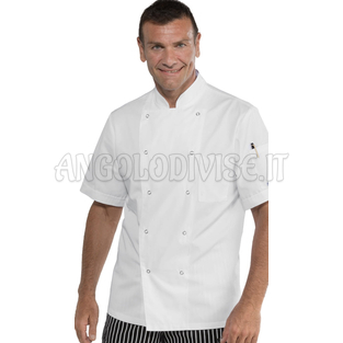 ISACCO GIACCA CUOCO BOTTONI PRESSIONE MEZZA MANICA BIANCO 65% POLYESTER  35% COTTON
