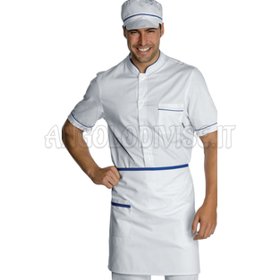 ISACCO GREMBIULE VITA CM 70X46 C/TASCA B.CO+BLU CINA 100 % COTTON