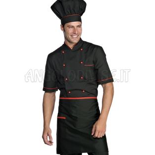 ISACCO GREMBIULE VITA CM 70X46 C/TASCA NERO+ROSSO 65% POLYESTER  35% COTTON