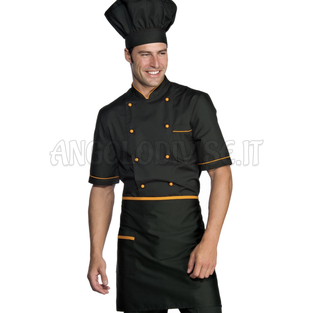 ISACCO GREMBIULE VITA CM 70X46 C/TASCA NERO+ALBICOCCA 65% POLYESTER  35% COTTON