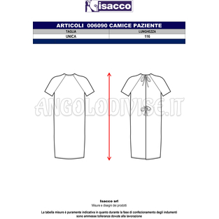 ISACCO CAMICE PAZIENTE CARTA DA ZUCCHERO 65% POLYESTER  35% COTTON