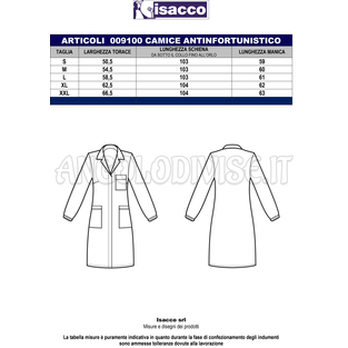 ISACCO CAMICE DONNA ANTINFORTUNISTICO BLU 65% POLYESTER  35% COTTON
