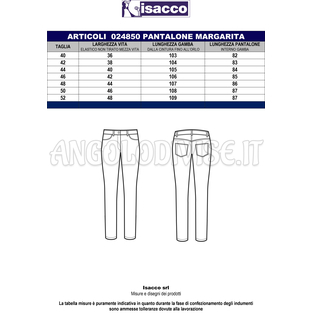 ISACCO PANTALONE MARGARITA BIANCO 97% COTTON  3% SPANDEX