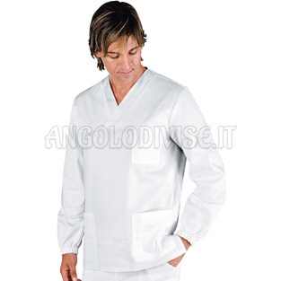 ISACCO CASACCA COLLO A V BIANCO M/LUNGA UNISEX 100 % COTTON