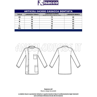 ISACCO CASACCA DENTISTA M/M BIANCO 100 % COTTON