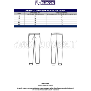 ISACCO PANTA OLIMPIA UNISEX JERSEY NERO 97% COTTON  3% SPANDEX