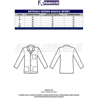 ISACCO GIACCA SPORT BIANCO ANTIACIDO BOTTONI A PRESSIONE 65% POLYESTER  35% COTTON