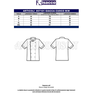 ISACCO GIACCA CUOCO ALICANTE EXTRA LIGHT NERO+ROSSO 65% POLYESTER  35% COTTON
