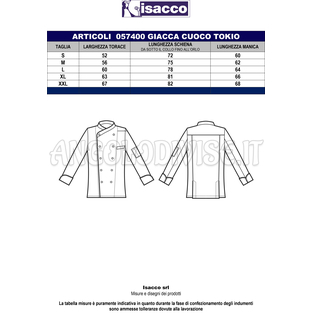 ISACCO GIACCA CUOCO MONACO M/M 100 % COTTON