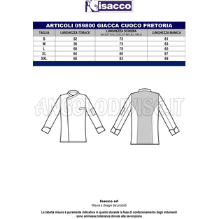 ISACCO GIACCA CUOCO MALAGA MICROFOR M/M  BIANCO+NERO 100% POLYESTER  SUPERDRY MICROFIBRA
