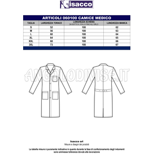 ISACCO CAMICE MEDICO BIANCO CM 110 SATIN BIANCO 100% COTTON  SATIN  NO STIRO