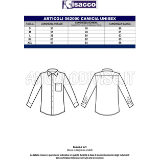 ISACCO CAMICIA UNISEX BISCOTTO 65% POLYESTER  35% COTTON