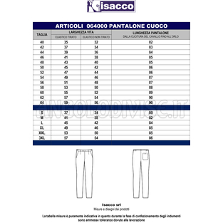 ISACCO PANTALONE CUOCO VIENNA NERO 65% POLYESTER  35% COTTON