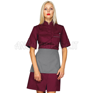 ISACCO CAMICE VENEZIA M/M BORDEAUX + CODINO GRIGIO CON GREMBIULINO 65% POLYESTER  35% COTTON