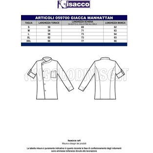 ISACCO GIACCA CUOCO MANHATTAN BLU + CODINO GRIGIO 65% POLYESTER  35% COTTON