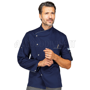 ISACCO GIACCA CUOCO MANHATTAN M/M BLU + CODINO GRIGIO 65% POLYESTER  35% COTTON