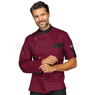 ISACCO GIACCA CUOCO MANHATTAN BORDEAUX + NERO 65% POLYESTER  35% COTTON