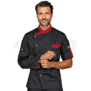 ISACCO GIACCA CUOCO MANHATTAN M/M NERO + ROSSO 65% POLYESTER  35% COTTON