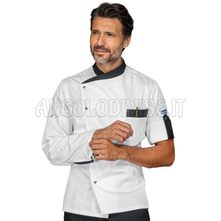 ISACCO GIACCA CUOCO MANHATTAN BIANCO + NERO 65% POLYESTER  35% COTTON