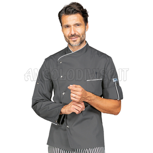 ISACCO GIACCA CUOCO MANHATTAN GRIGIO + CODINO BIANCO 65% POLYESTER  35% COTTON