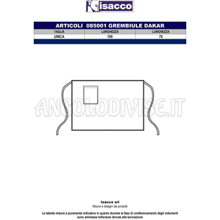 ISACCO GREMBIULE DAKAR CM 100X70 BLU 65% POLYESTER  35% COTTON
