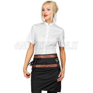 ISACCO GREMBIULE LEONIDA NERO + PELLE CUOIO 100 % POLYESTER