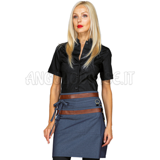 ISACCO GREMBIULE LEONIDA JEANS + PELLE CUOIO 100 % COTTON