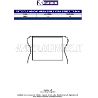 ISACCO GREMBIULE VITA CM 70X46 C/TASCA FANGO 65% POLYESTER  35% COTTON