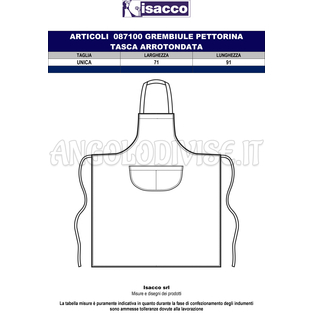 ISACCO GREMBIULE PETTORINA 70X90 JEANS 100 % COTTON