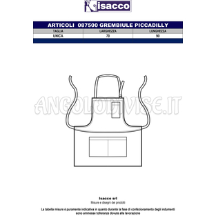 ISACCO GREMBIULE PICCADILLY BIANCO 100 % COTTON
