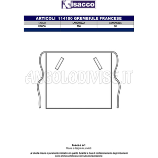 ISACCO GREMBIULE FRANCESE CM100X90 BIANCO 100 % COTTON