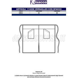 ISACCO GREMBIULE VERSAILLES CON SPACCO MORO 100 % POLYESTER