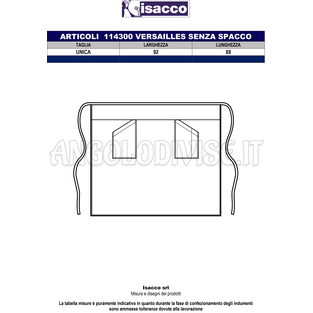 ISACCO GREMBIULE VERSAILLES SENZA SPACCO BISCOTTO 100 % POLYESTER