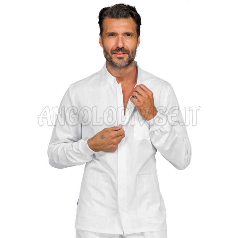ISACCO CASACCA CORFU' CON ZIP POLSI IN MAGLIA BIANCO 65% POLYESTER  35% COTTON