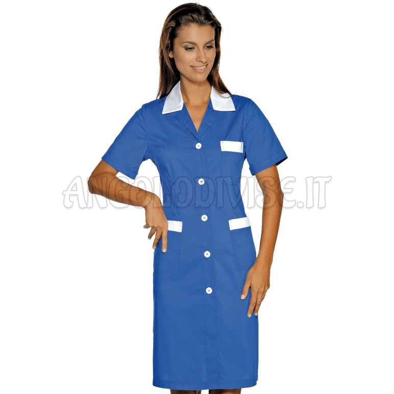 ISACCO CAMICE POSITANO M/M BLU CINA+BIANCO 65% POLYESTER  35% COTTON