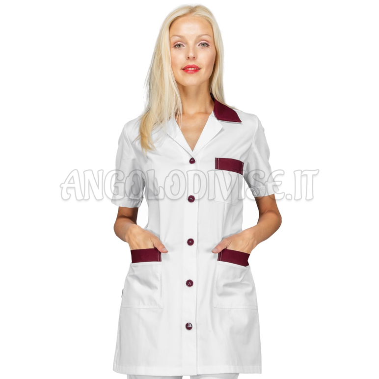ISACCO CASACCA MARBELLA M/M BIANCO+BORDEAUX 65% POLYESTER  35% COTTON