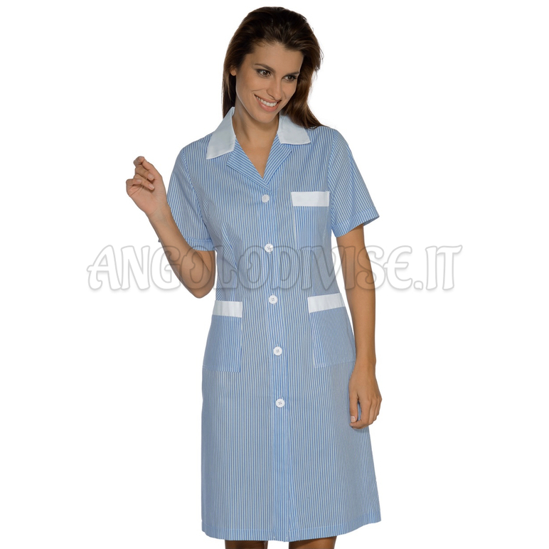 ISACCO CAMICE POSITANO M/M RIGA AZZURRO+BIANCO 65% POLYESTER  35% COTTON
