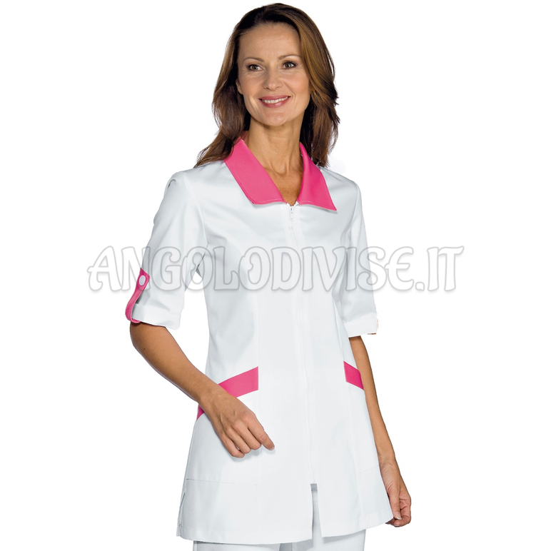 ISACCO CASACCA TORTOLA M/M BIANCO+FUCSIA 65% POLYESTER  35% COTTON