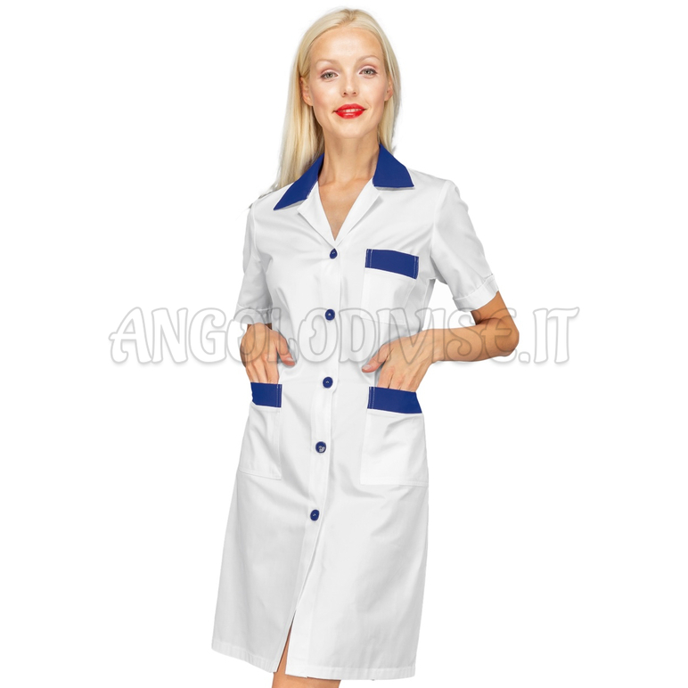 ISACCO CAMICE POSITANO M/M BIANCO+BLU CINA 65% POLYESTER  35% COTTON