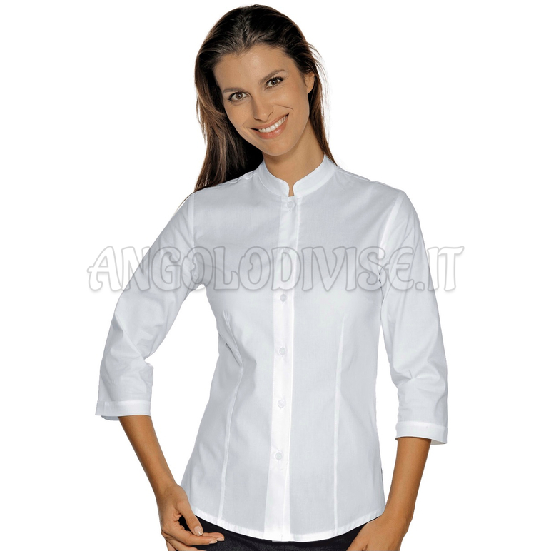 ISACCO CAMICETTA HOLLYWOOD STRETCH MAN.3/4 BIANCO 97% COTTON  3% SPANDEX