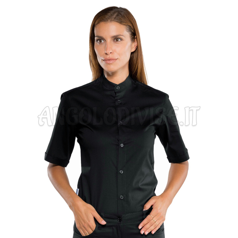ISACCO CAMICIA DETROIT UNISEX STRETCH NERO M/M 97% COTTON  3% SPANDEX