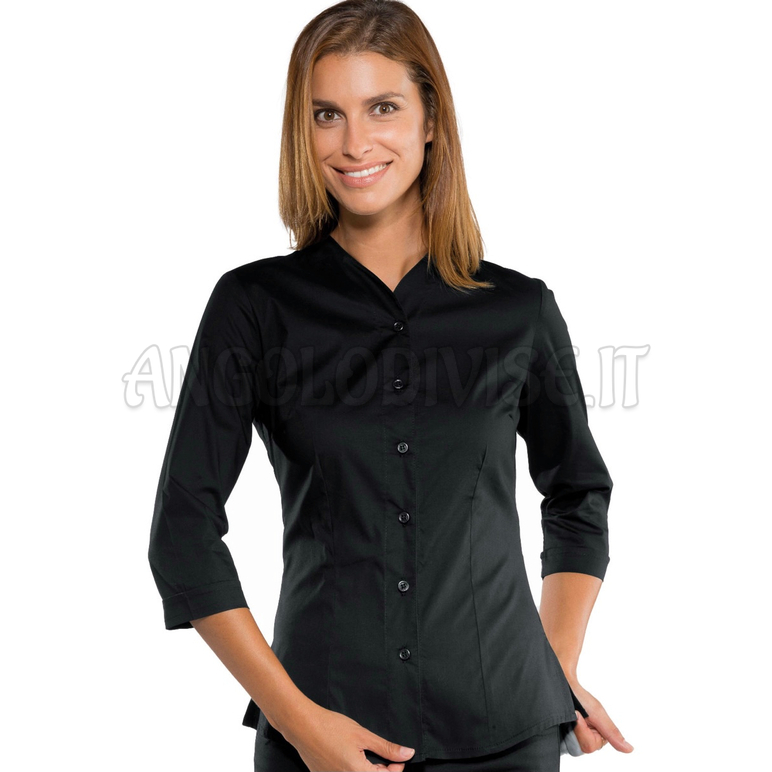 ISACCO CAMICETTA ZEFIRIA STRETCH  MAN.3/4 NERO 97% COTTON  3% SPANDEX
