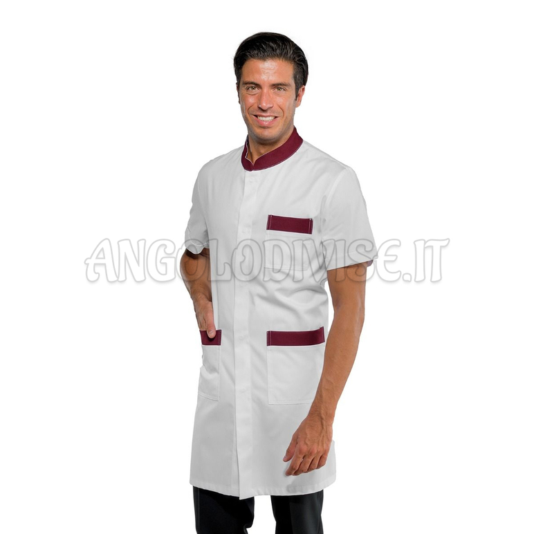 ISACCO CAMICE DOVER M/M BIANCO+BORDEAUX 65% POLYESTER  35% COTTON
