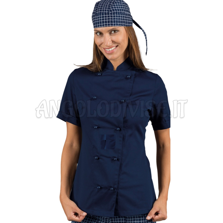 ISACCO GIACCA LADYCHEF M/M BLU 65% POLYESTER  35% COTTON