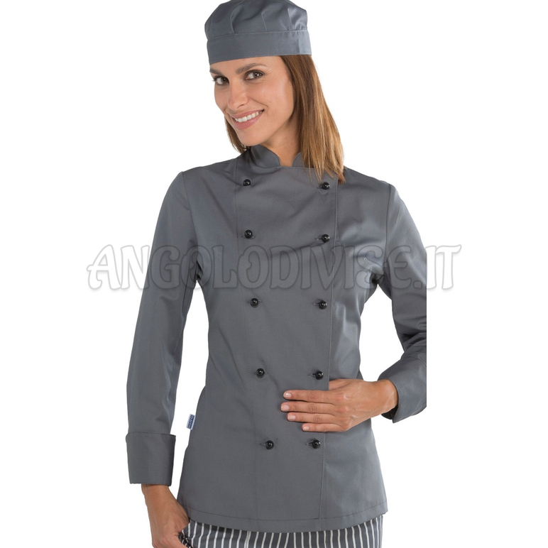 ISACCO GIACCA LADYCHEF GRIGIO 65% POLYESTER  35% COTTON